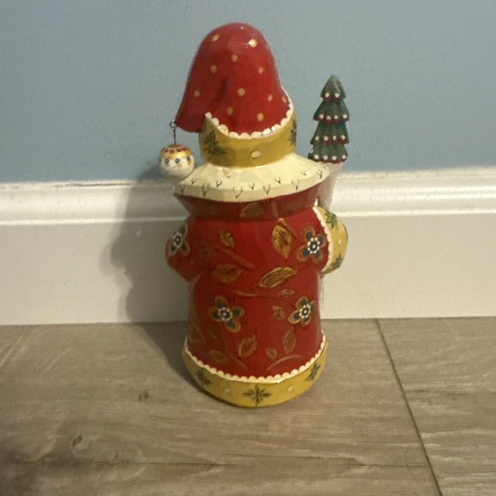 Russian Hand Painted Hand Carved‎ Santa Claus Figurine Holding Tree 6
